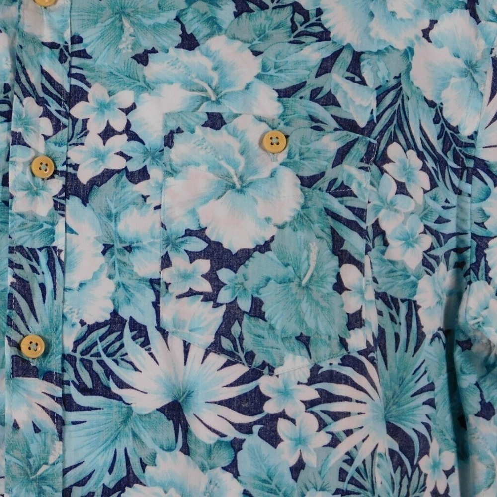 Sunrise Kingdom Mens Blue-Green Tropical Short Sleeve Button Up XL - Picture 7 of 11